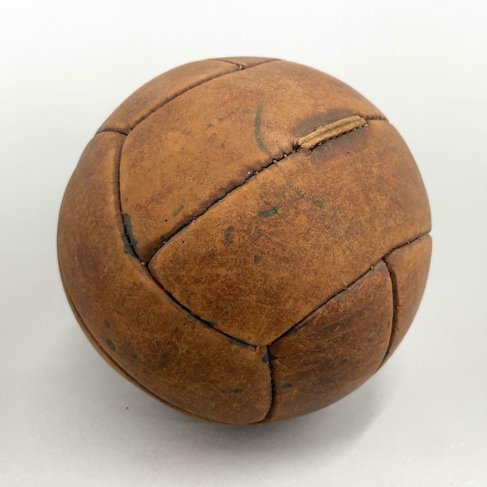 Vintage Brown Leather Medicine Ball, 1930's photo 362.0