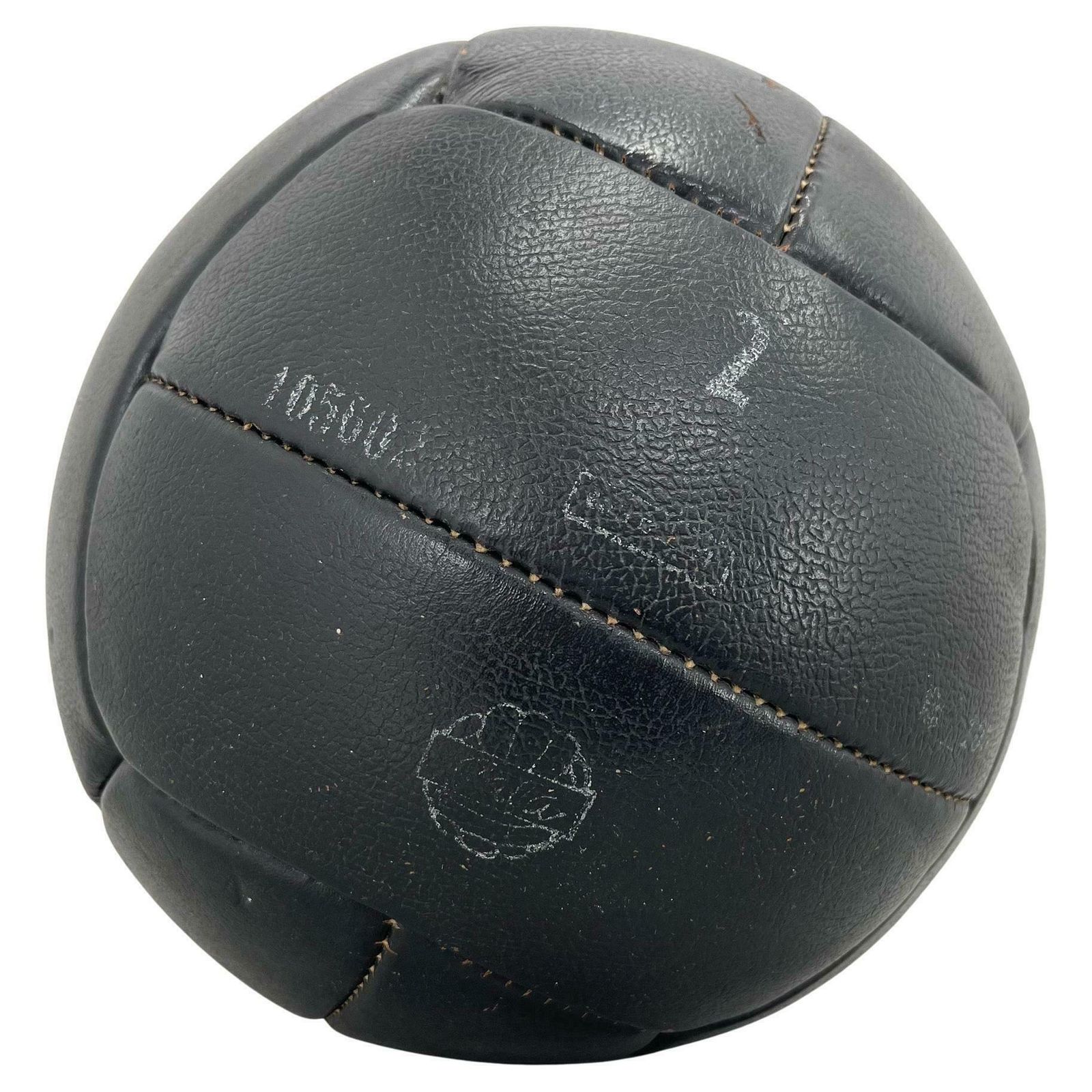 Vintage Black Leather Medicine Ball By Gala, 1930's