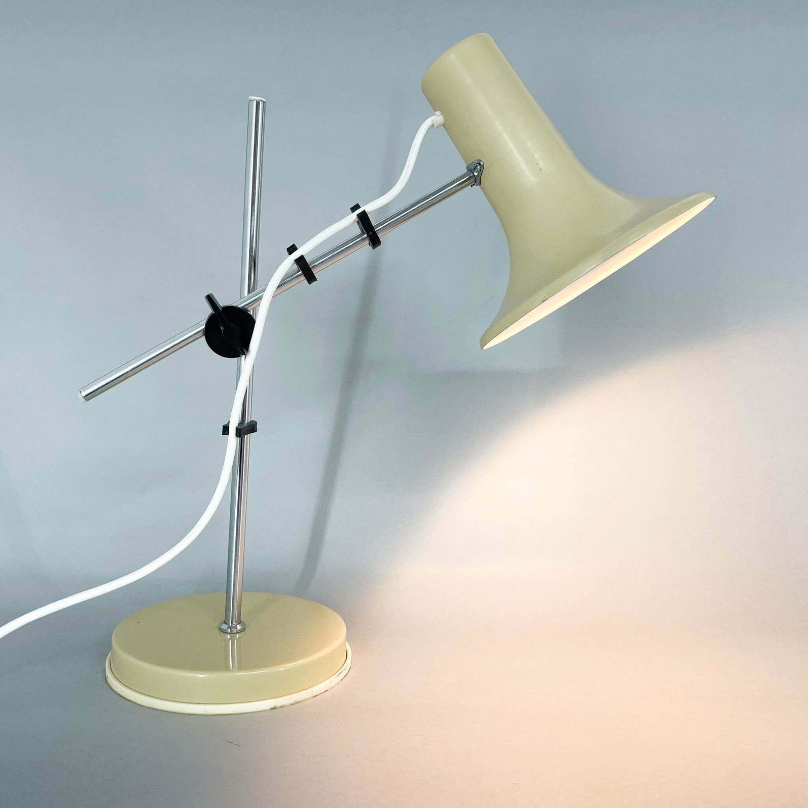 299.0 1970's Adjustable Metal Table Lamp In Creamy Colour, Hungary photo