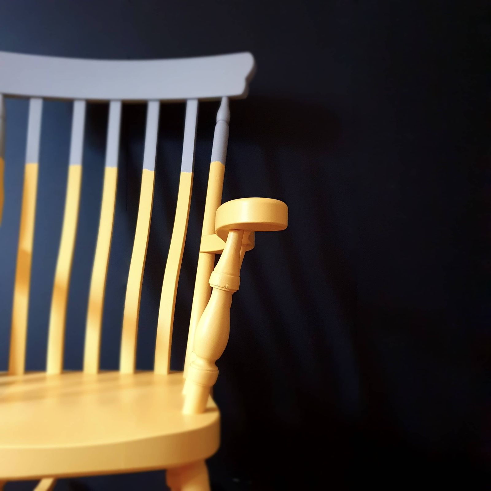 Two Tone Yellow And Grey Painted Wooden Rocking Chair photo for sale