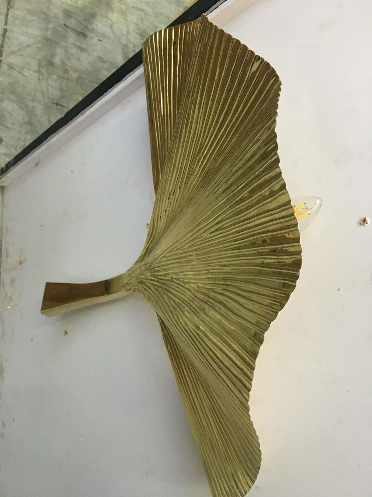 Lot Of 2 Ginko Biloba Brass Leaf Wall Sconces A Pair photo for sale
