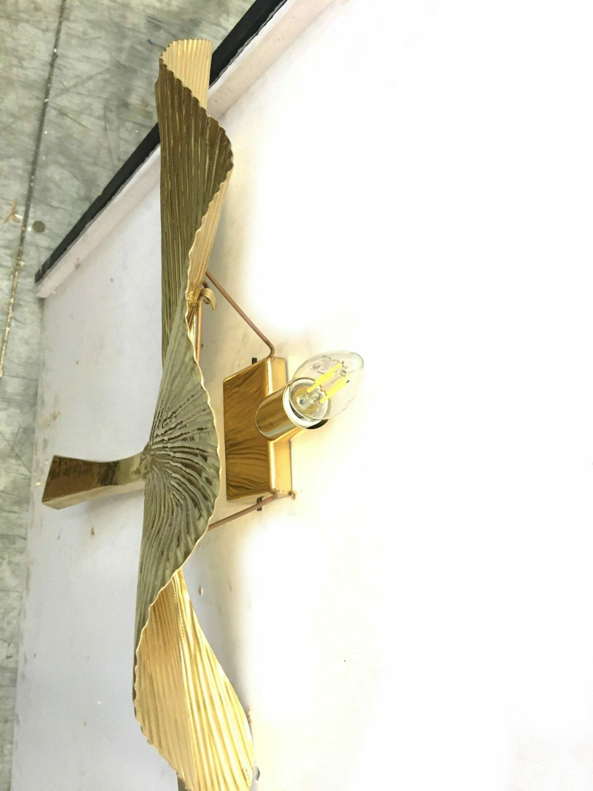 Lot Of 2 Ginko Biloba Brass Leaf Wall Sconces A Pair photo Lighting