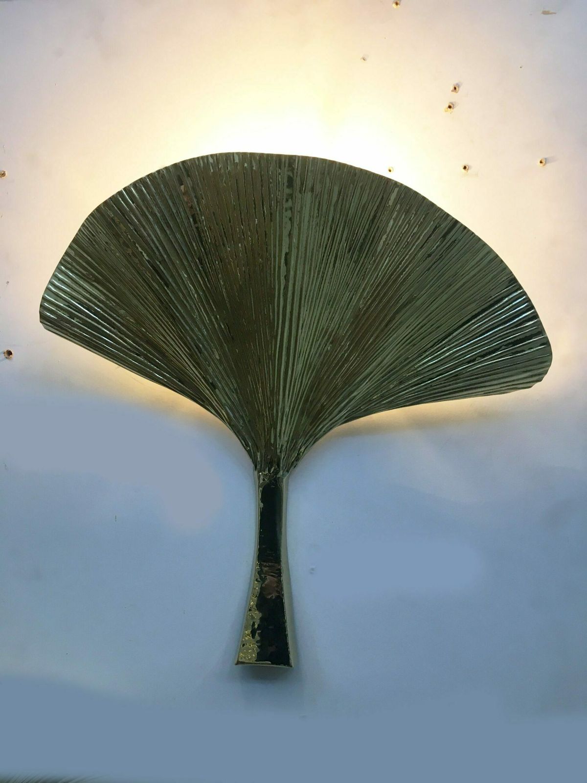 Lot Of 2 Ginko Biloba Brass Leaf Wall Sconces A Pair photo 1798.0