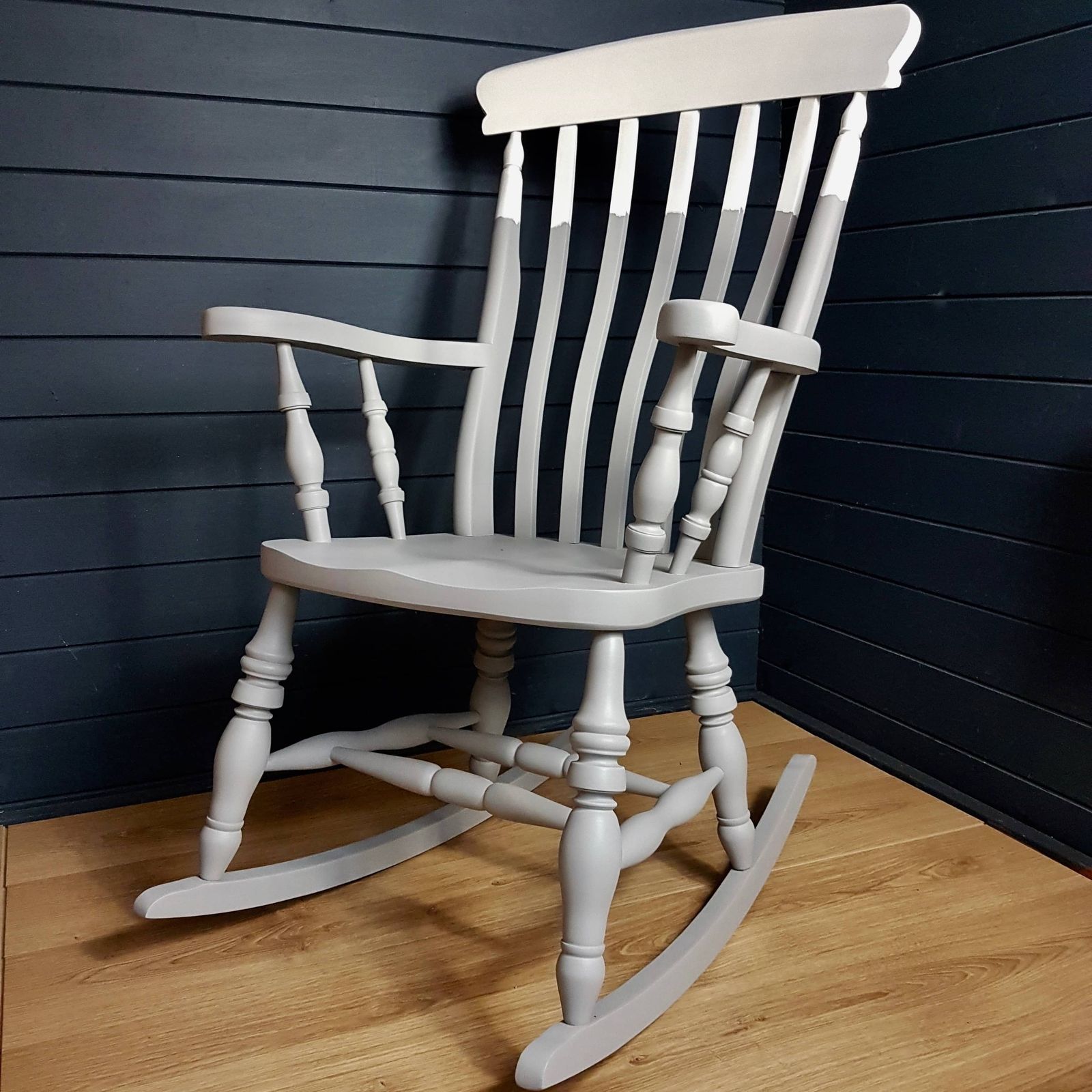 Two Tone Grey Painted Wooden Rocking Chair
