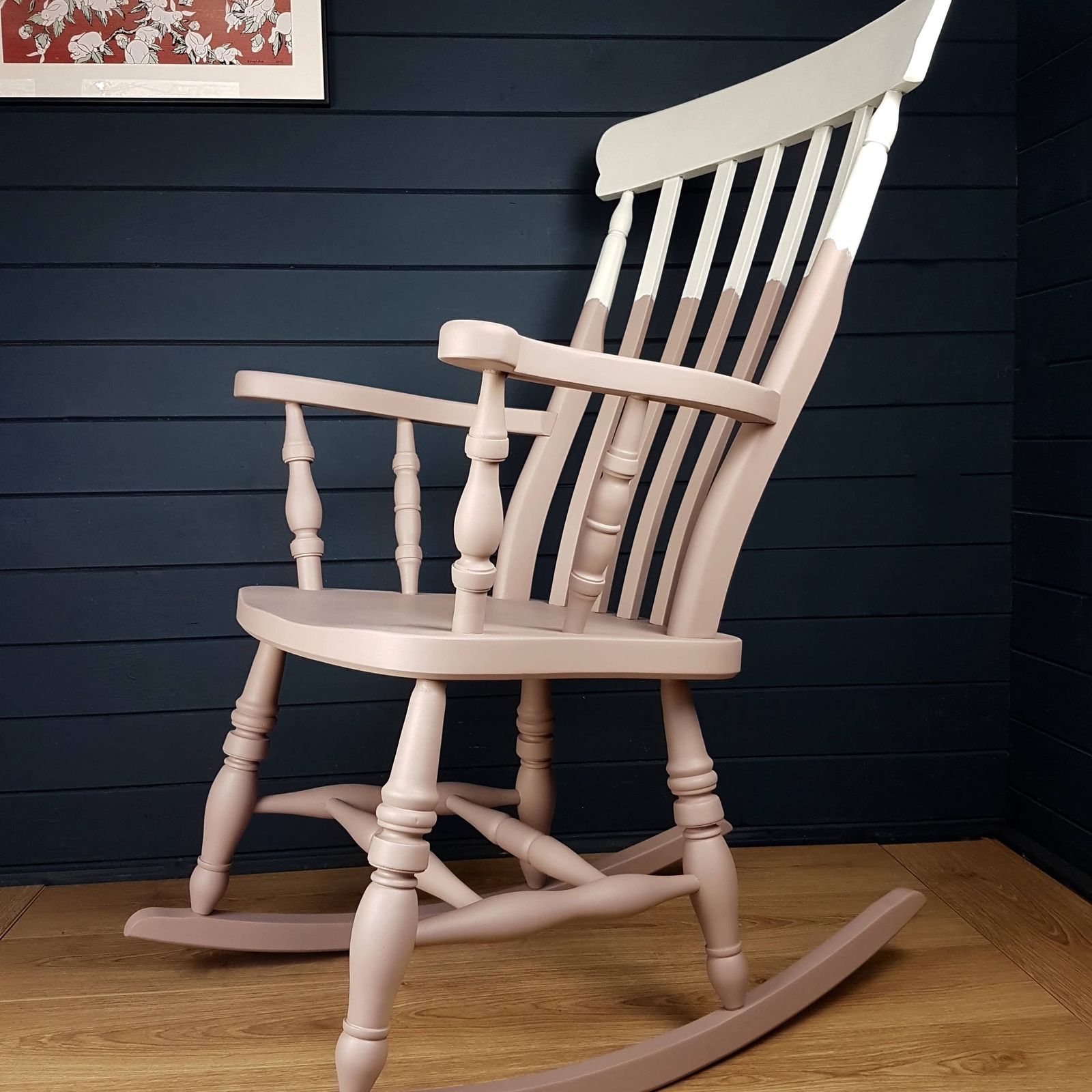 Two Tone Pink Painted Wooden Rocking Chair photo for sale