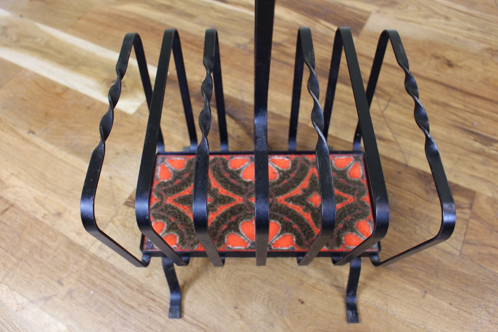 Cute 1970’s Tile And Wrought Iron Magazine Rack photo for sale