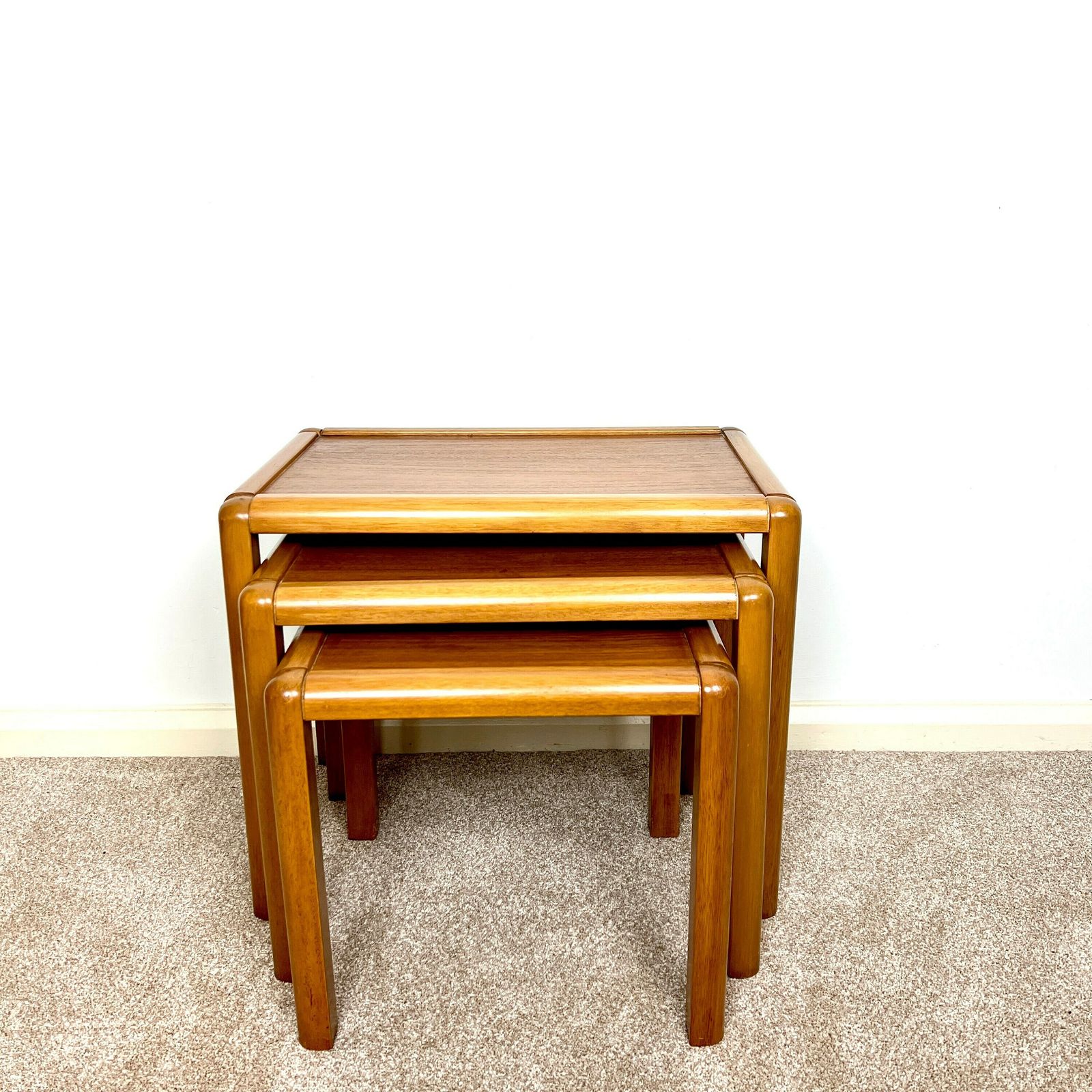 Danish Teak Nest Of Tables, Mid Century Modern Retro Stacking Coffee Tables photo furniture