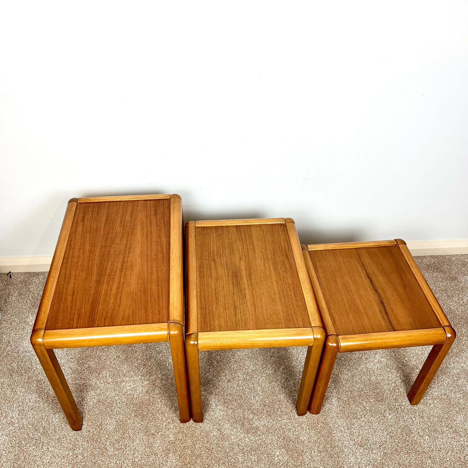 Danish Teak Nest Of Tables, Mid Century Modern Retro Stacking Coffee Tables photo vinterior
