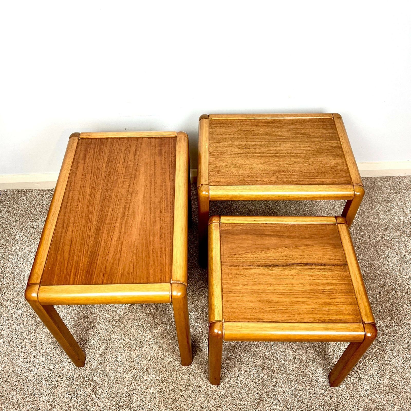 Danish Teak Nest Of Tables, Mid Century Modern Retro Stacking Coffee Tables photo buy