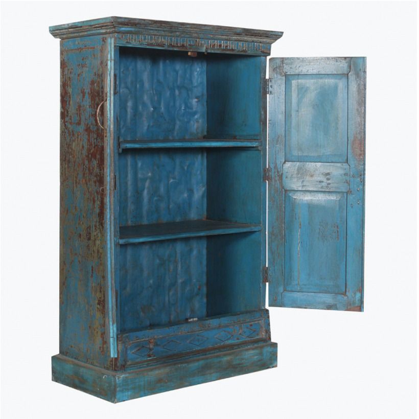 Blue Antique Sunflower 2 Door Hand Carved Cabinet photo Furniture