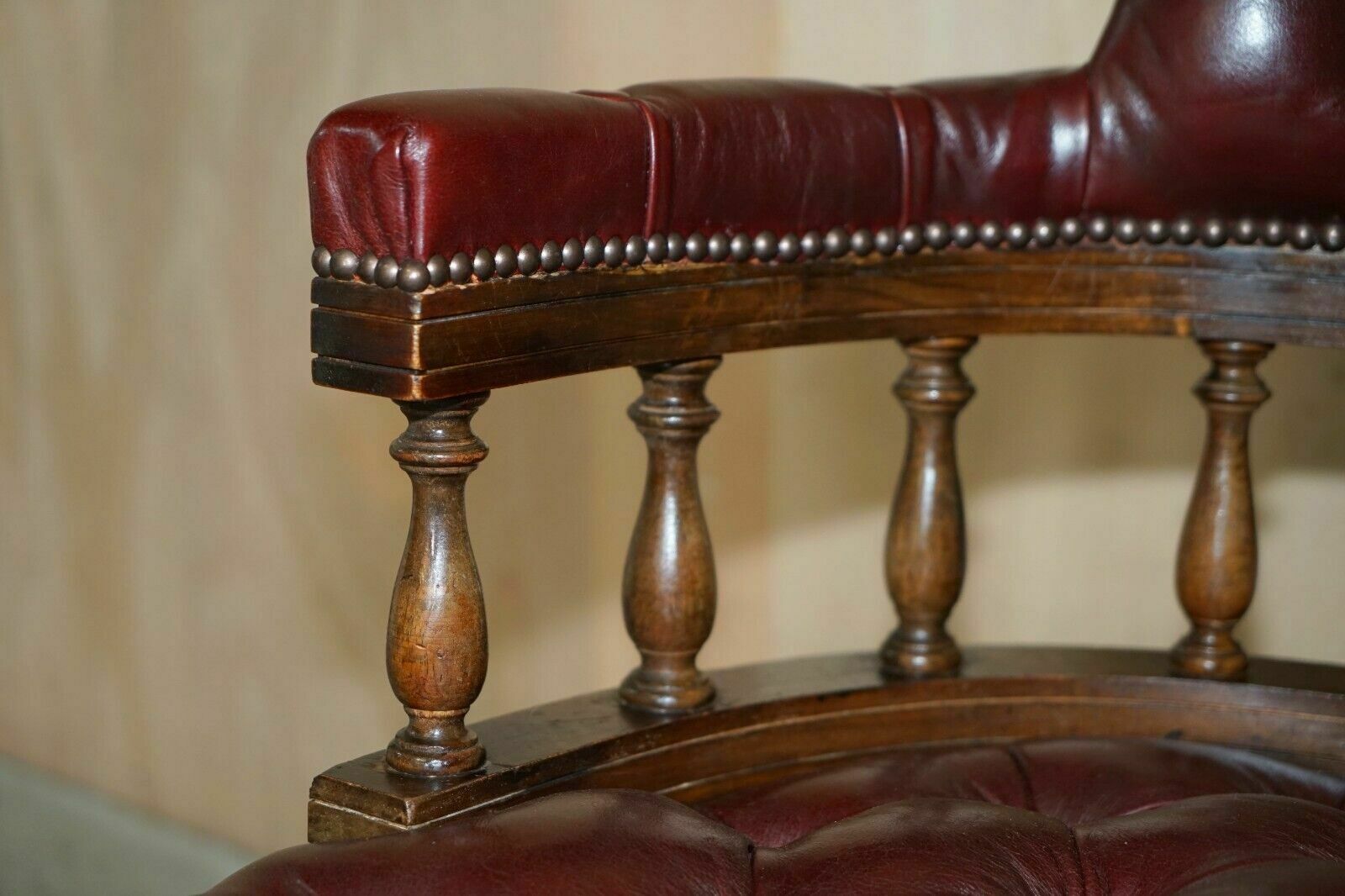 Fine Circa 1900 Antique Chesterfield Oxblood Captains Chairs Hillcrest Movement photo vinterior