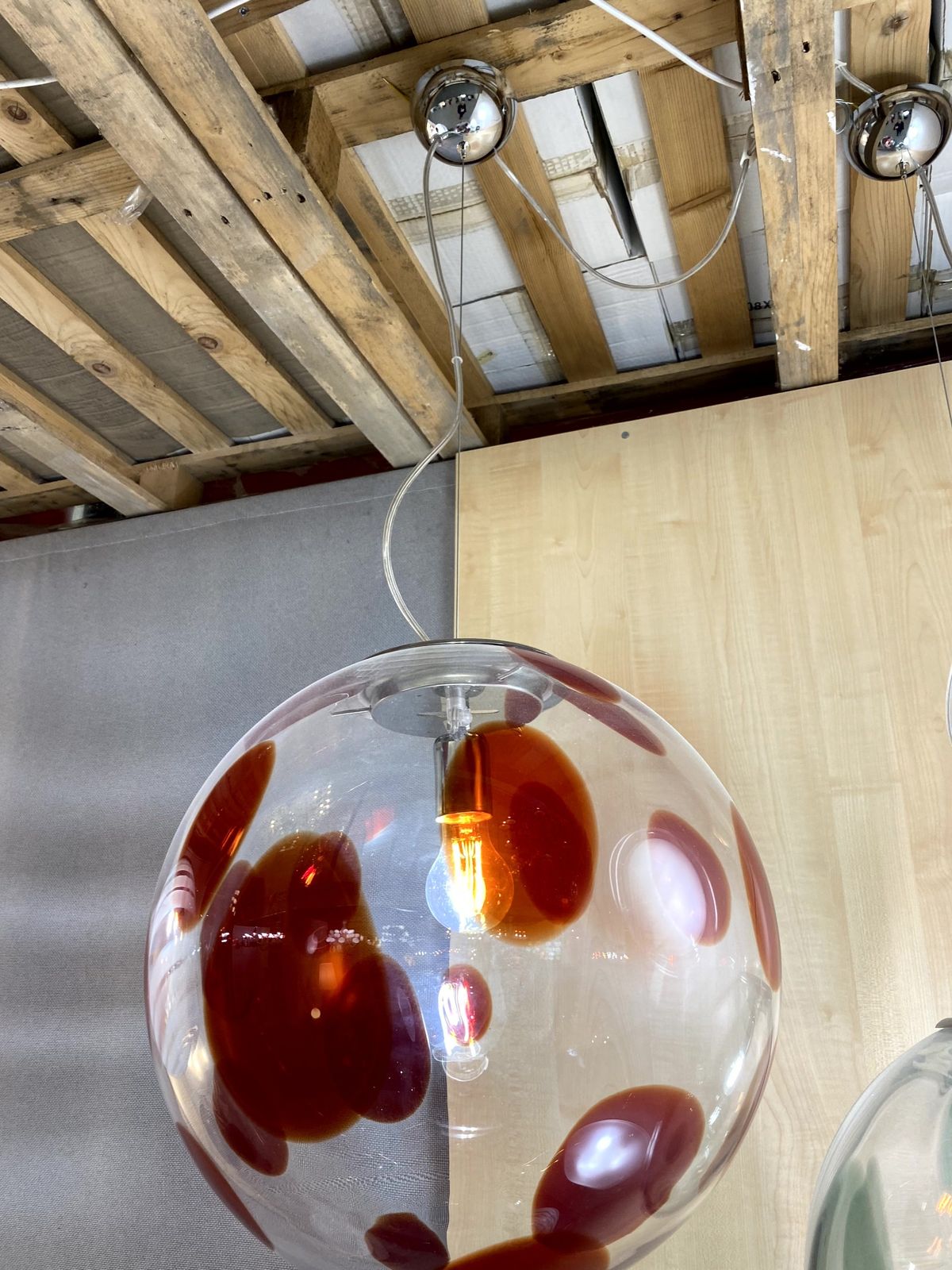Impressive Contemporary Red And Transparent Sphere In Murano Glass Swirl Venini Style photo furniture