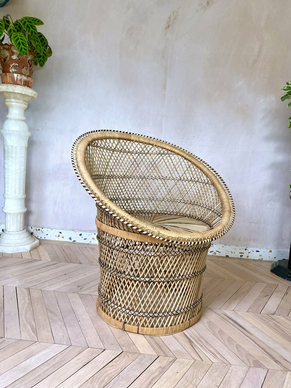 photo for sale Original 1960s Peacock Rattan Tub Chair & Matching Table