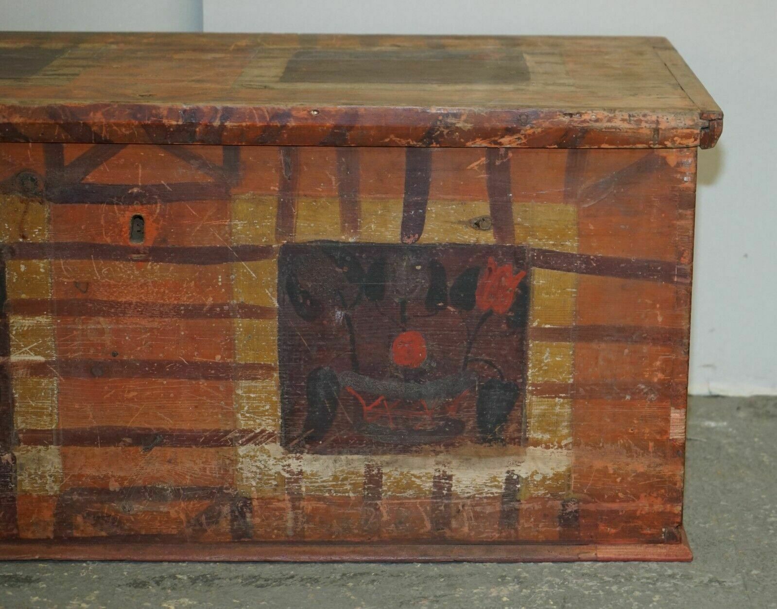 1875 Large Antique Original Paint Hungarian Blanket Chest Coffer Trunk photo 2500.0