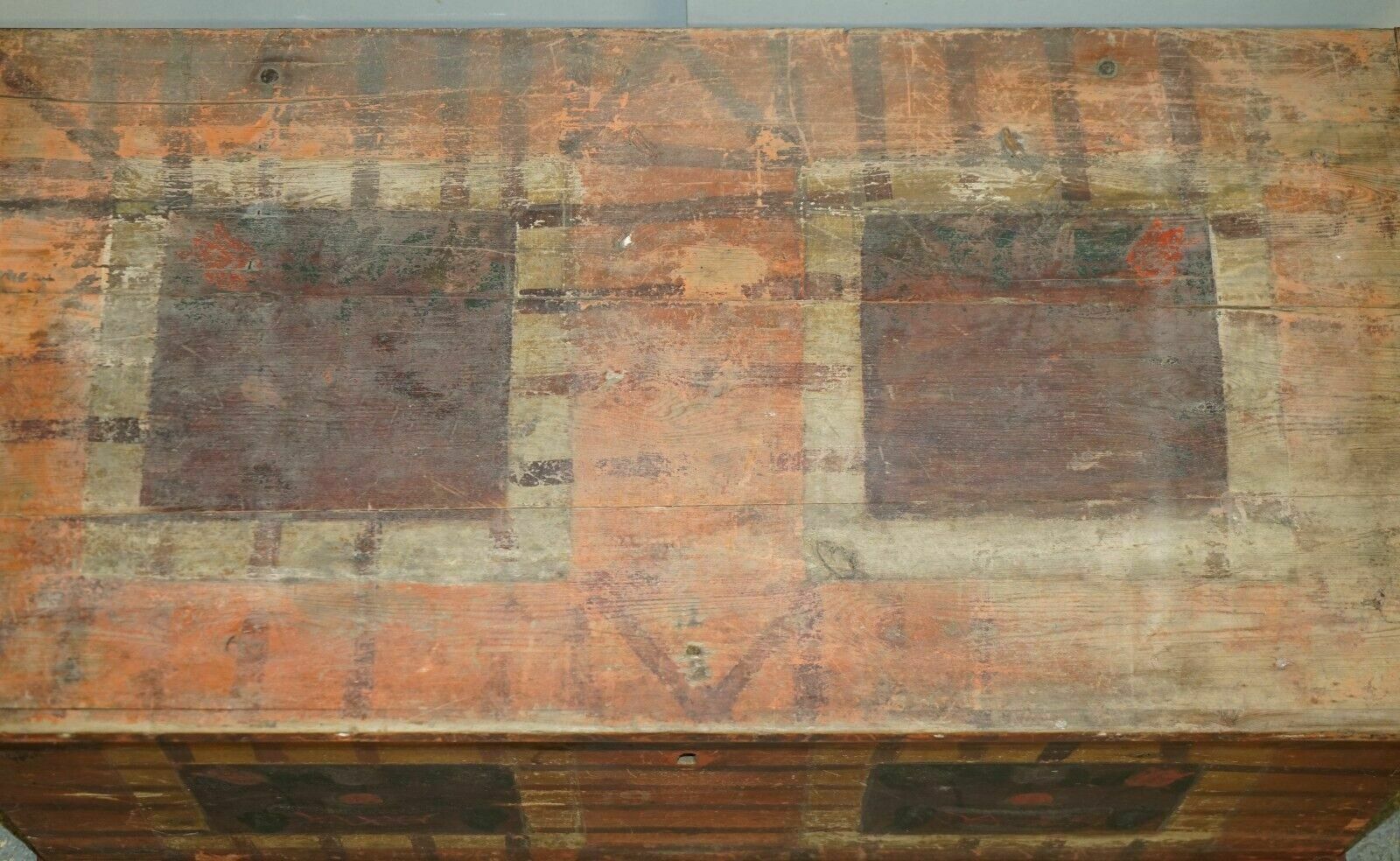 1875 Large Antique Original Paint Hungarian Blanket Chest Coffer Trunk photo vintage