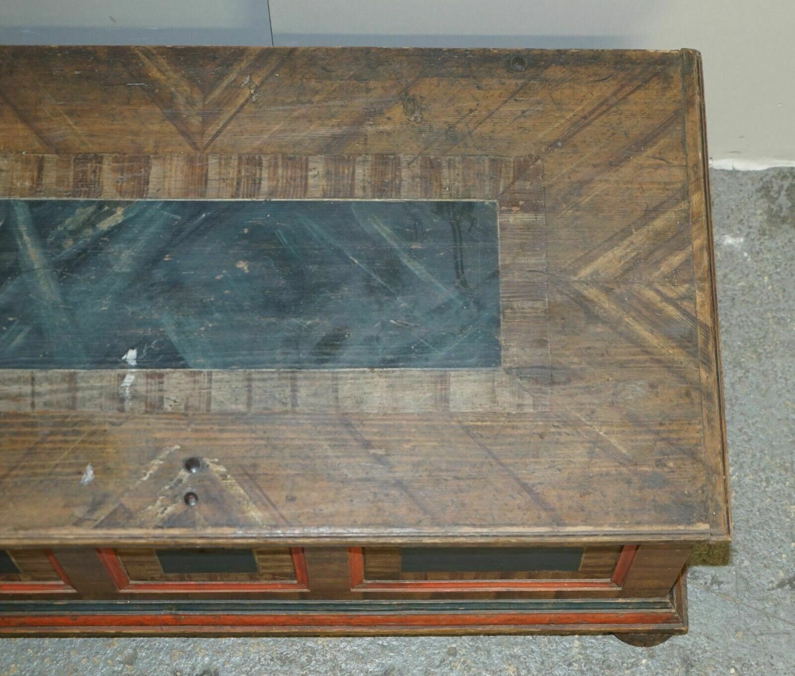 Cir 1800 Extra Large Antique Original Paint European Blanket Chest Coffer Trunk photo vintage
