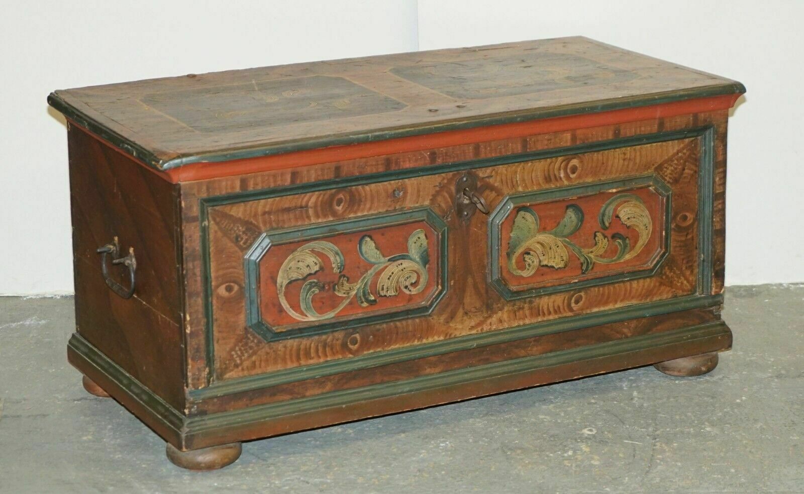 Circa 1800 Extra Large Antique Original Paint German Blanket Chest Coffer Trunk