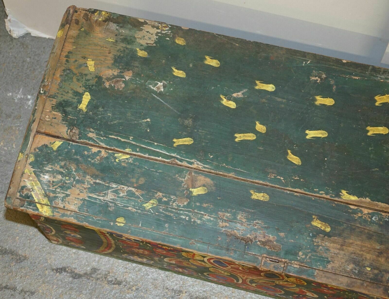 1901 Dated Love Heart Antique Original Paint Romanian Blanket Chest Coffer Trunk photo buy