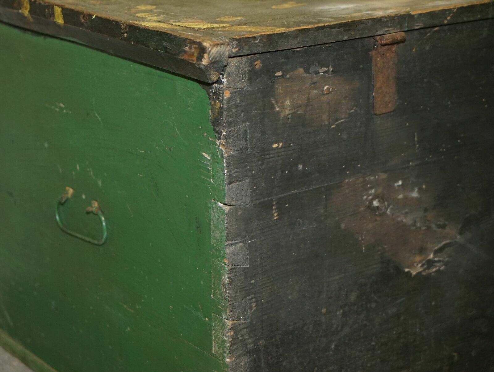 photo buy 1901 Dated Love Heart Antique Original Paint Romanian Blanket Chest Coffer Trunk