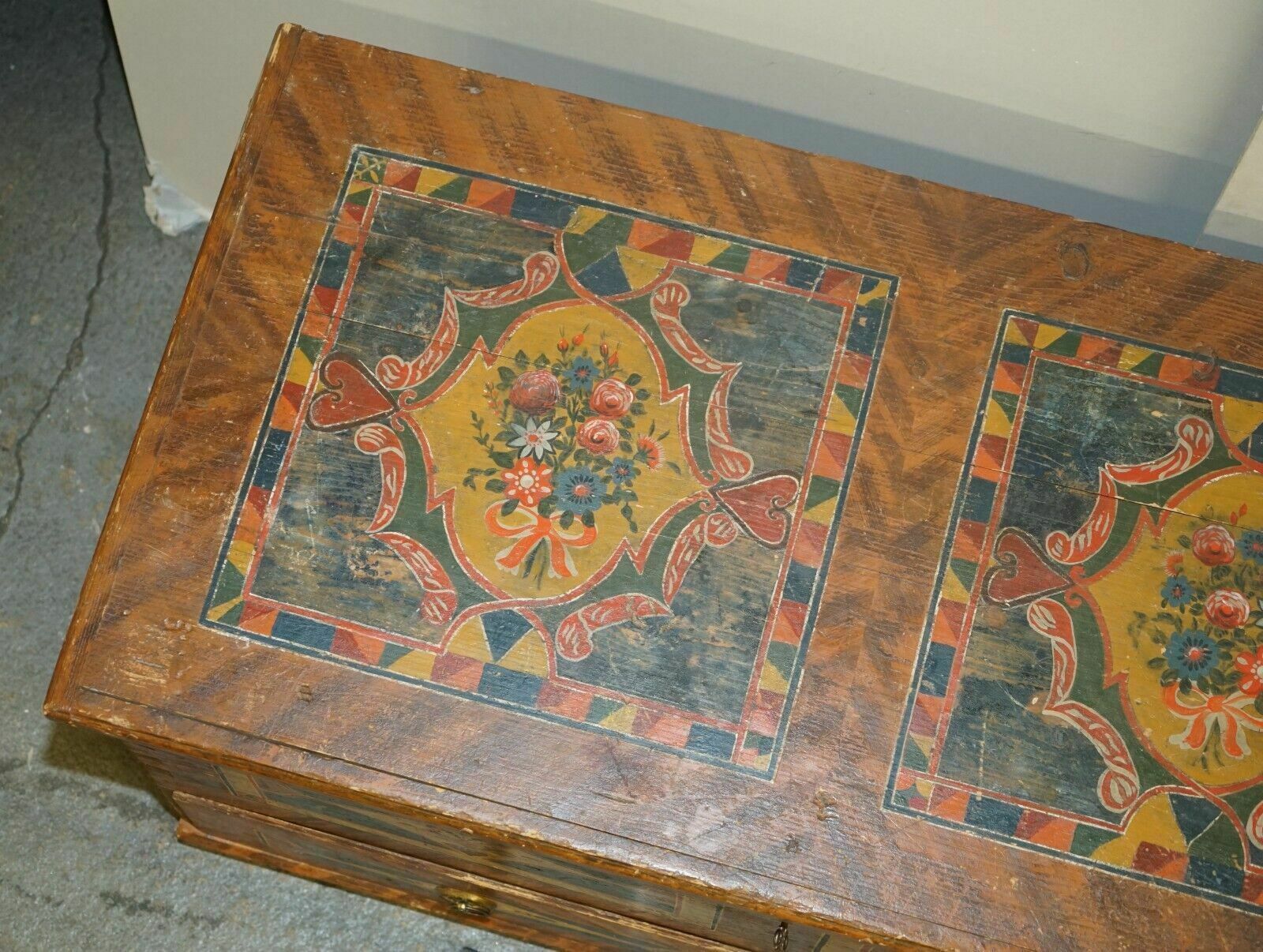 photo for sale 1875 Large Antique Original Paint Romanian Blanket Chest Coffer Trunk Drawer