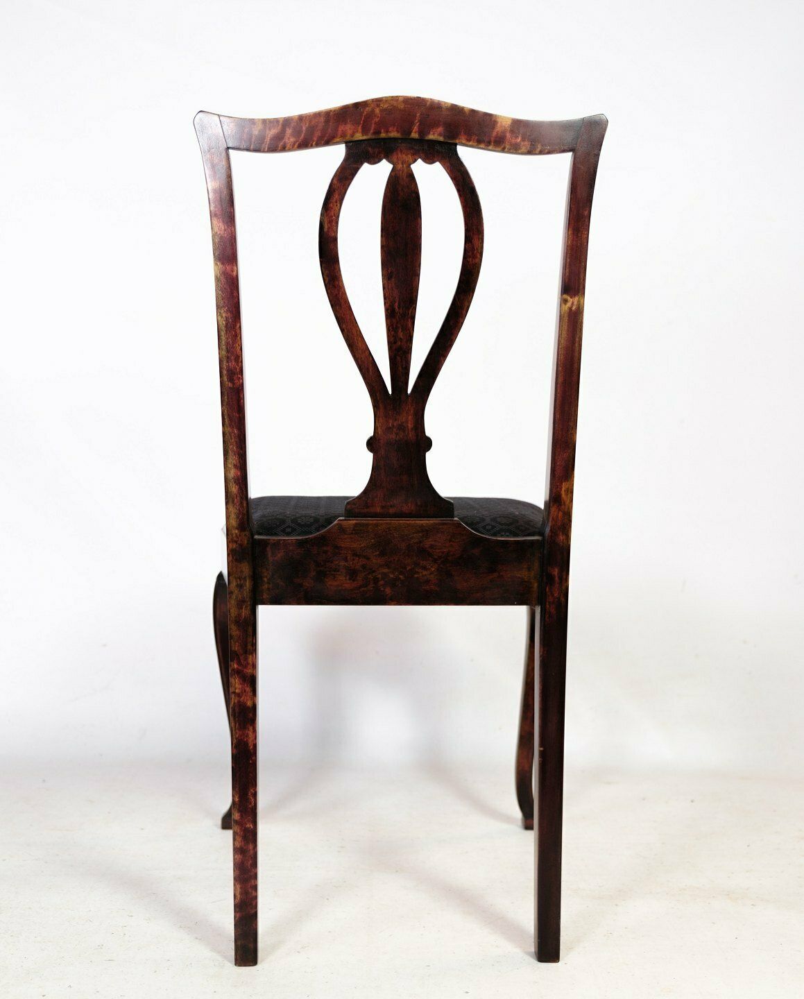 Dining Room Chairs In Mahogany With Black Patterned Fabric From 1920s. photo vinterior