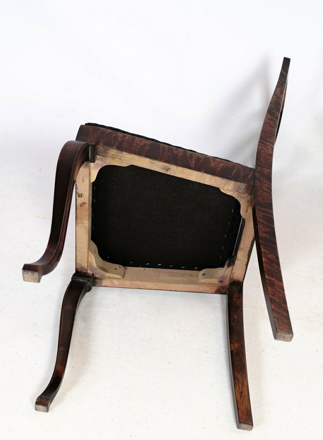 Dining Room Chairs In Mahogany With Black Patterned Fabric From 1920s. photo buy