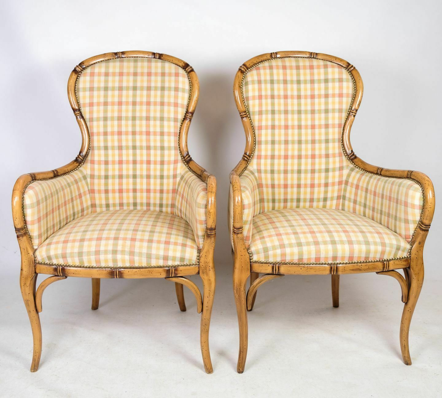 A Pair Of Armchairs In Checkered Light Fabric From 1920s