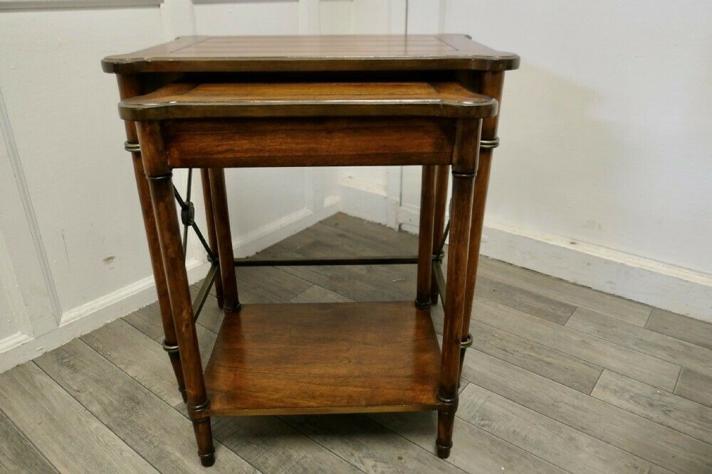 Nest Of 2 Regency Style Walnut And Brass Occasional Tables photo Furniture