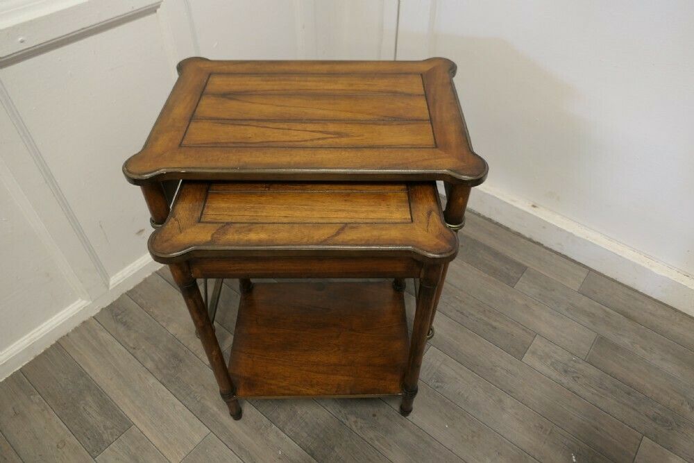 Nest Of 2 Regency Style Walnut And Brass Occasional Tables photo 420.0