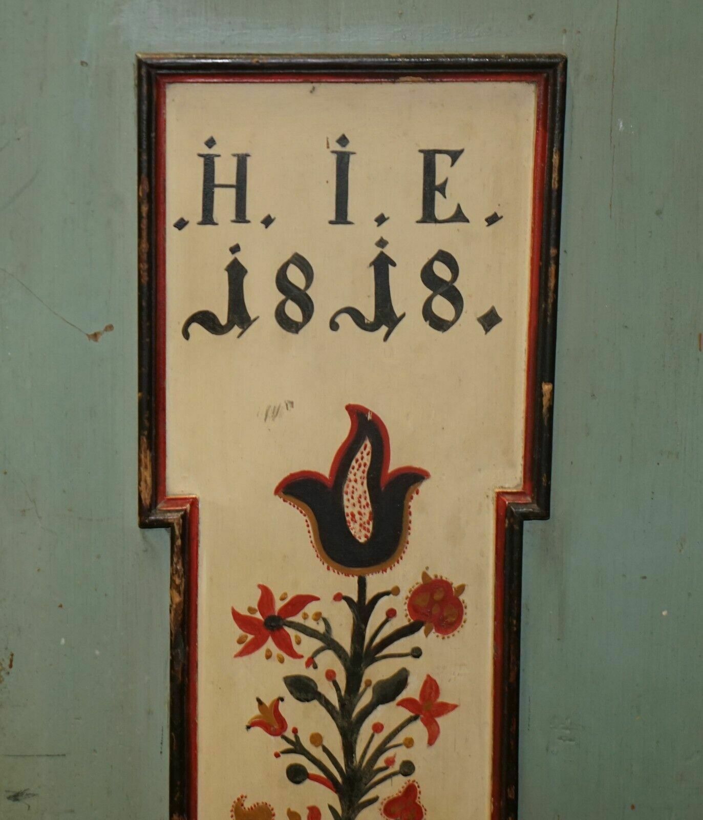 Antique 1818 Dated Aqua Blue Hand Painted German Marriage Wardrobe Rare Colour photo vintage