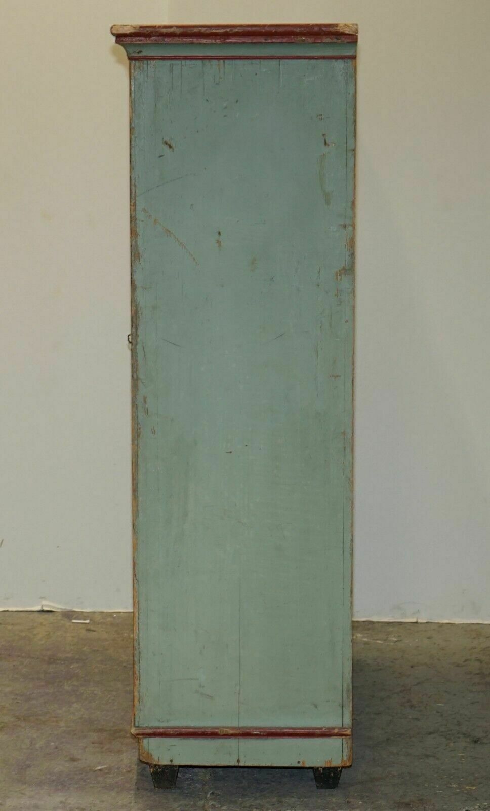 4000.0 Antique 1818 Dated Aqua Blue Hand Painted German Marriage Wardrobe Rare Colour photo