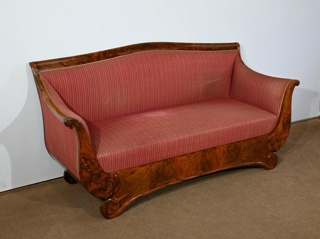 3 Seater Sofa In Burl Walnut, Restoration Style   1st Part Of The 19th Century photo furniture