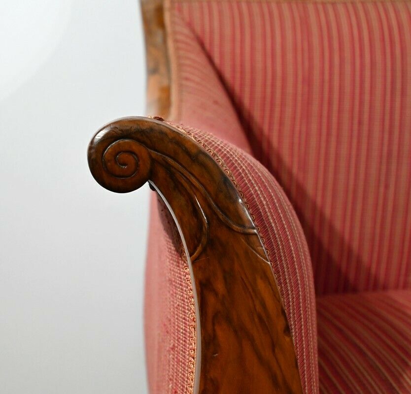 3605.0 3 Seater Sofa In Burl Walnut, Restoration Style   1st Part Of The 19th Century photo
