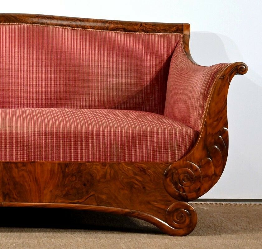 photo buy 3 Seater Sofa In Burl Walnut, Restoration Style   1st Part Of The 19th Century
