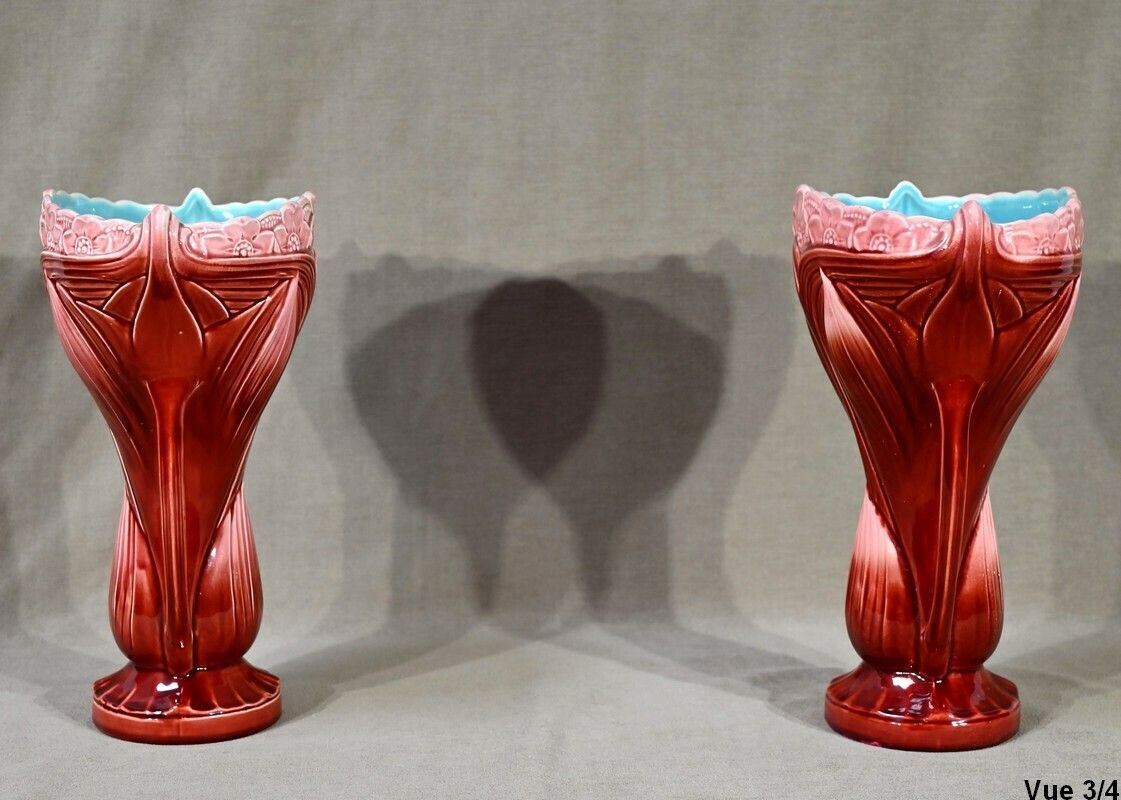 photo buy Pair Of Earthenware Vases, Stamped Digoin Sarreguemines   Late 19th Century