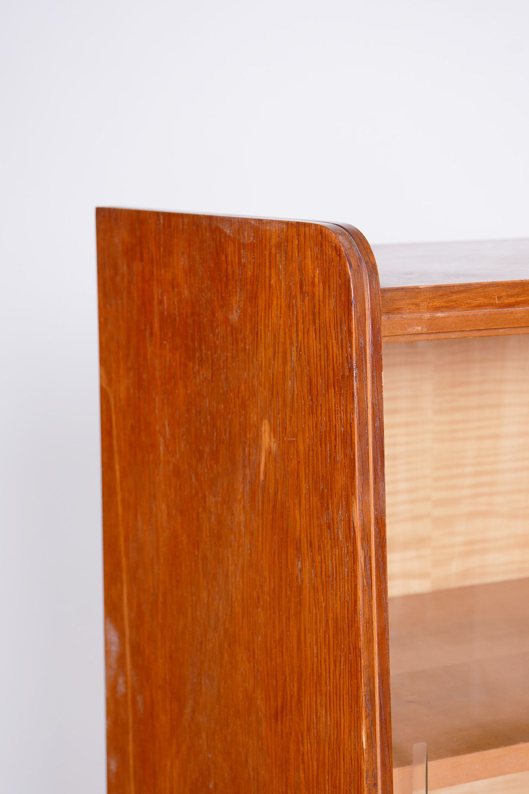 Restored Midcentury Oak Bookcase, Glass Doors, Revived Polish, Czechia, 1950s photo for sale
