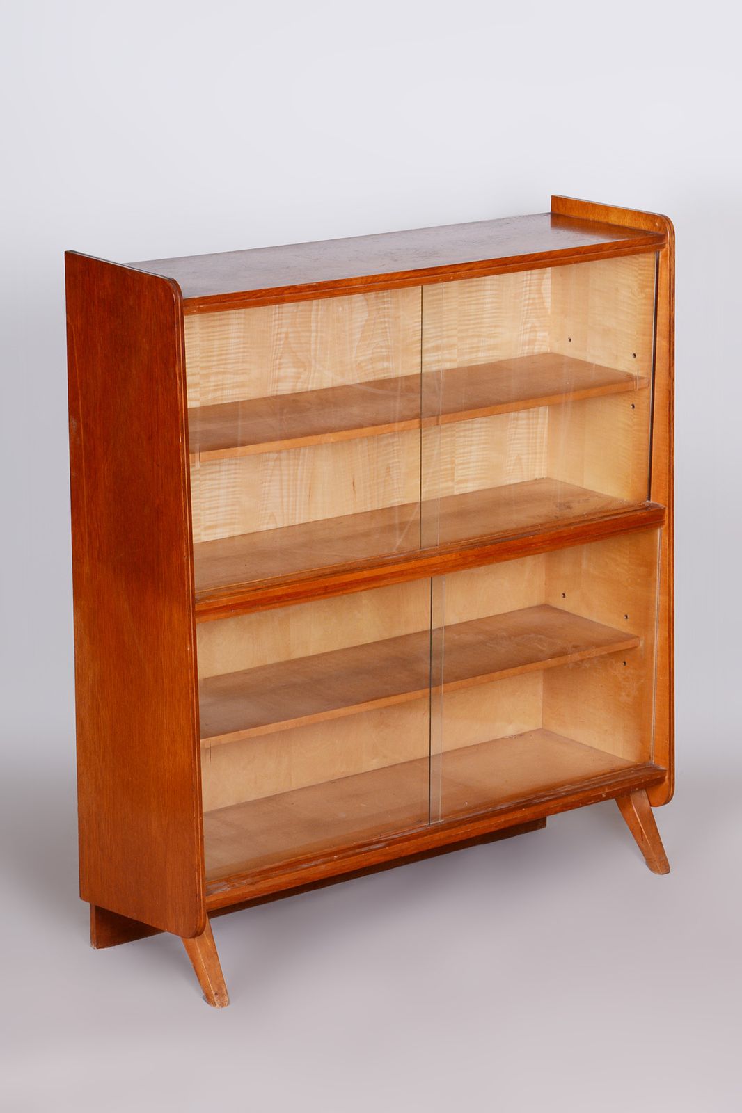 Restored Midcentury Oak Bookcase, Glass Doors, Revived Polish, Czechia, 1950s photo vinterior