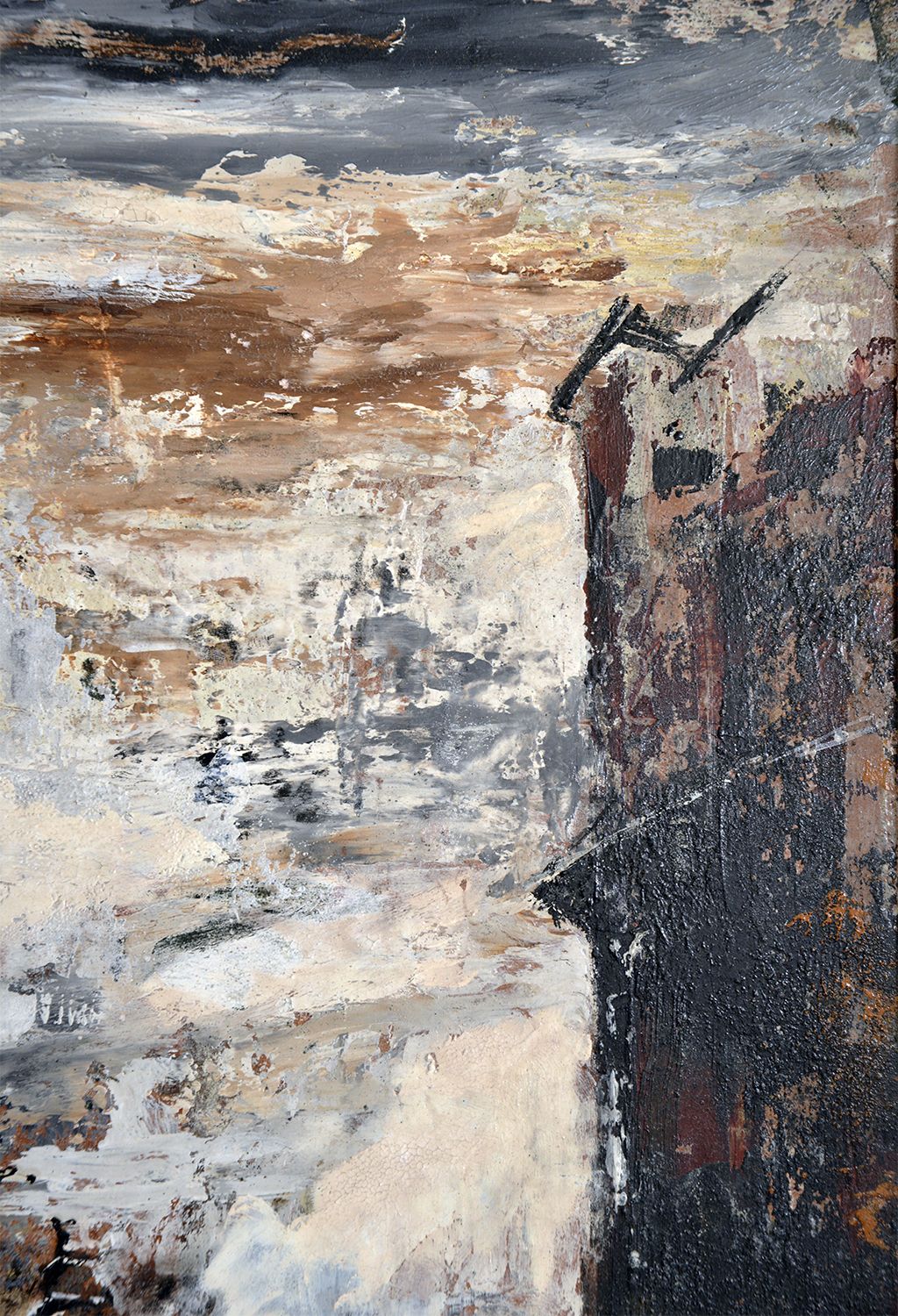 photo vinterior Abstract Mid Century Oil Painting On Board Industrial Scene By F. David Taggart, Signed