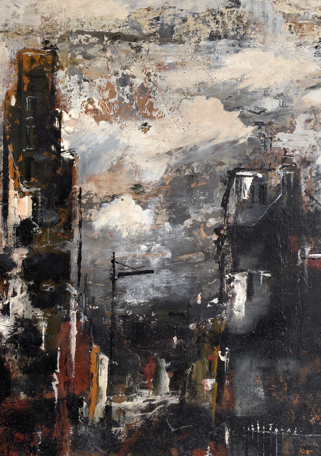 photo furniture Abstract Mid Century Oil Painting On Board Industrial Scene By F. David Taggart, Signed
