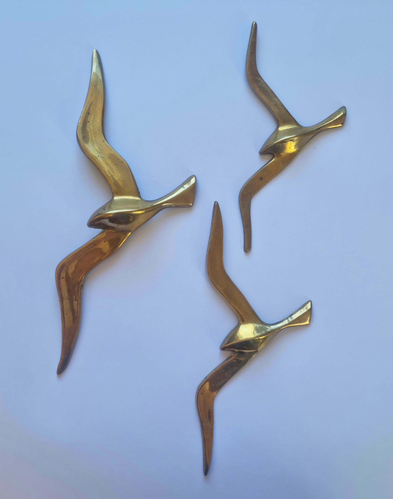 Set Of Three Wall Brass Decor Sculptures Of Seagulls, Austria, 1960s photo 516.0