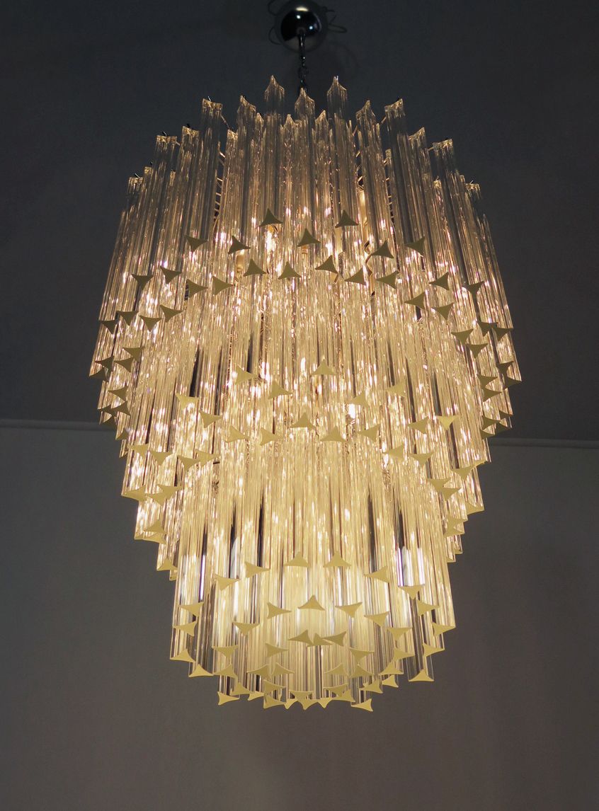 Huge Murano Chandelier Trasparent Triedri – 187 Prism   Mariangela Model photo for sale