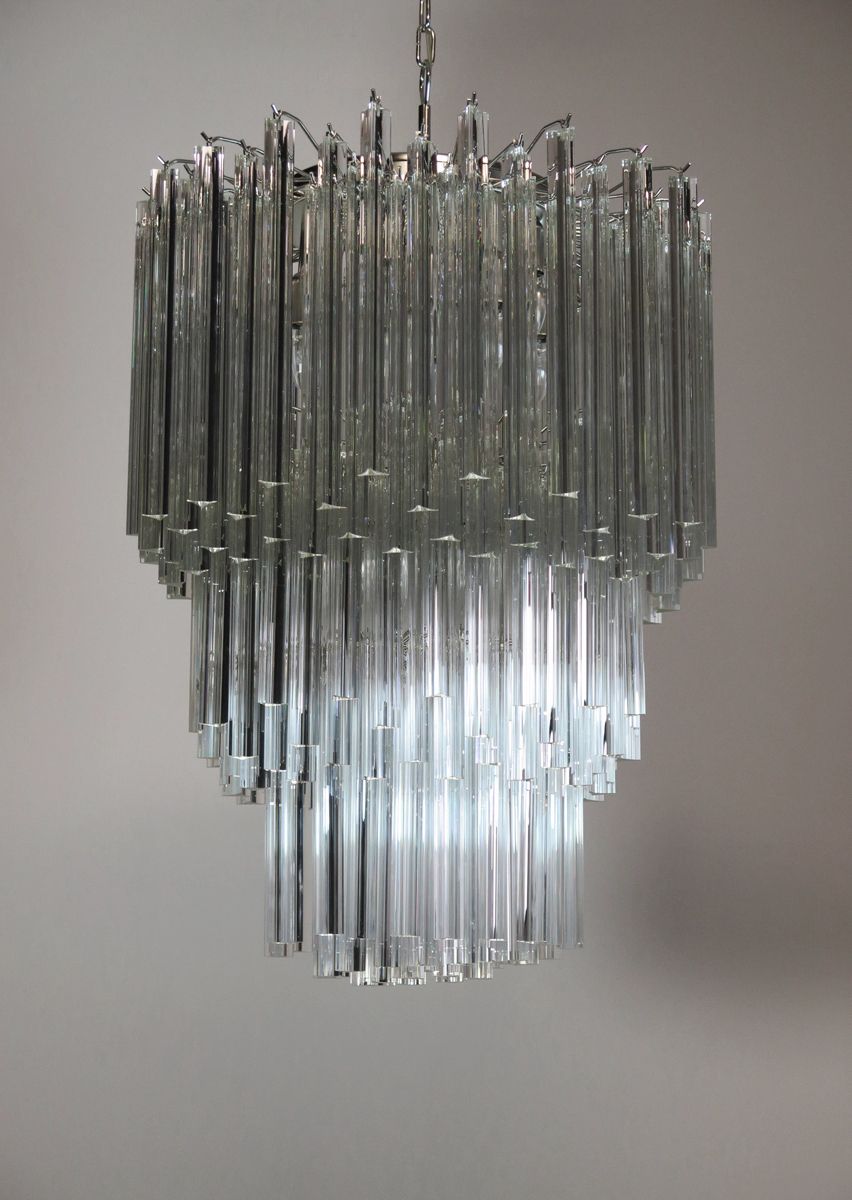 Huge Murano Chandelier Trasparent Triedri – 187 Prism   Mariangela Model photo vintage