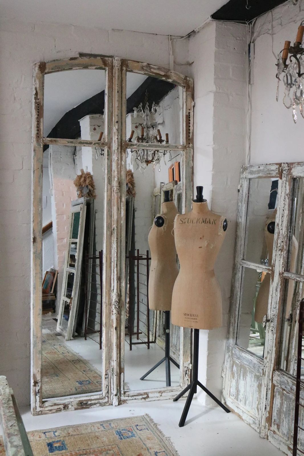 Huge Floor Standing Antique French Mirrors 232cm High X 110cm W Chateau Door Frame Mirrors Arched Top photo furniture