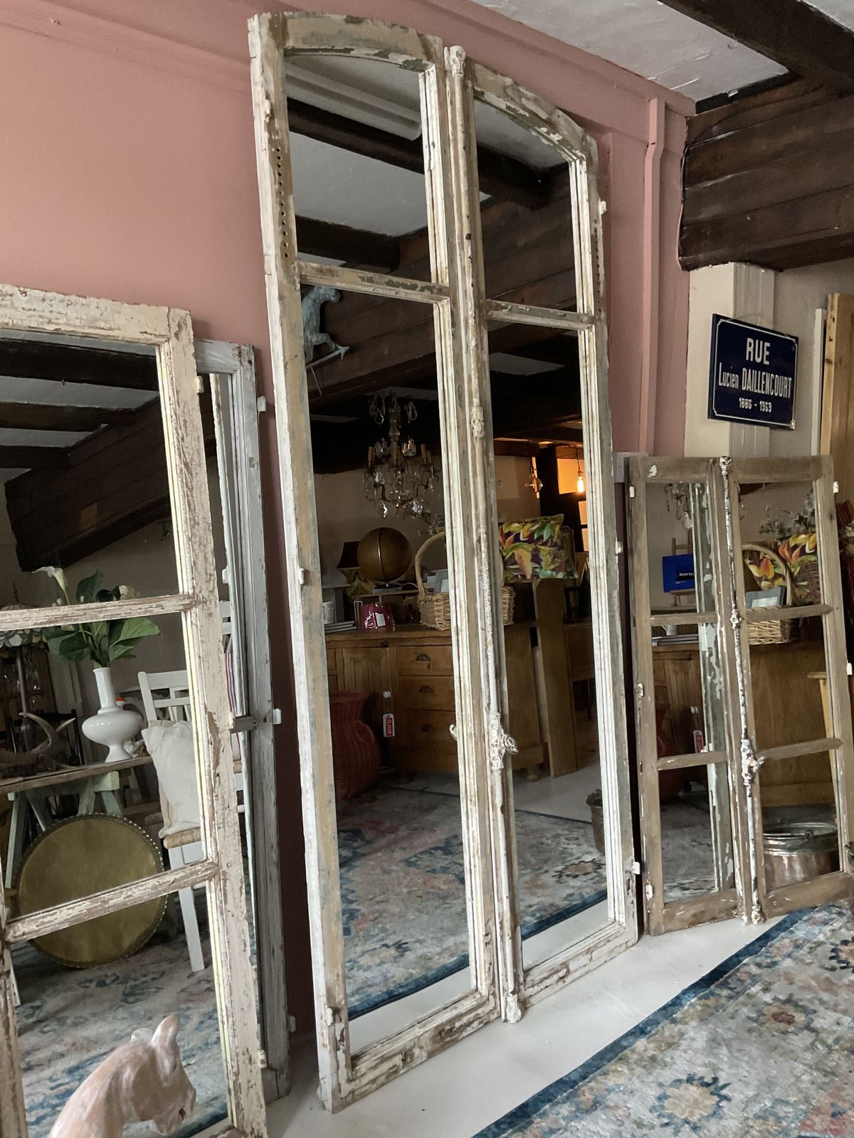 Huge Floor Standing Antique French Mirrors 232cm High X 110cm W Chateau Door Frame Mirrors Arched Top photo 1950.0