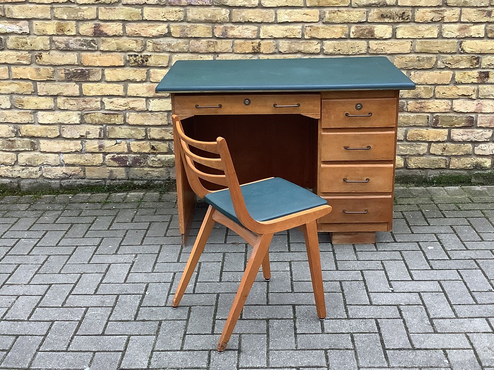 1950s French Wooden Desk And Chair By Meuble Spirol photo 750.0