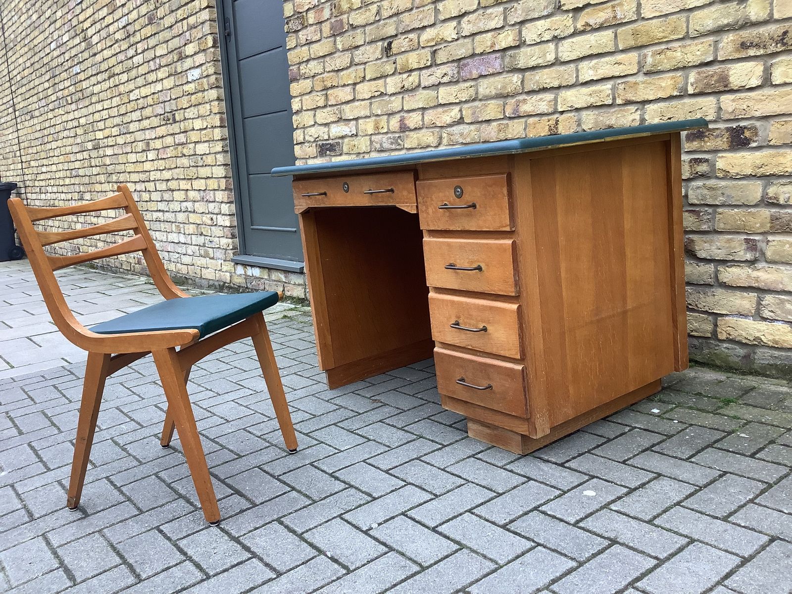 1950s French Wooden Desk And Chair By Meuble Spirol photo vinterior