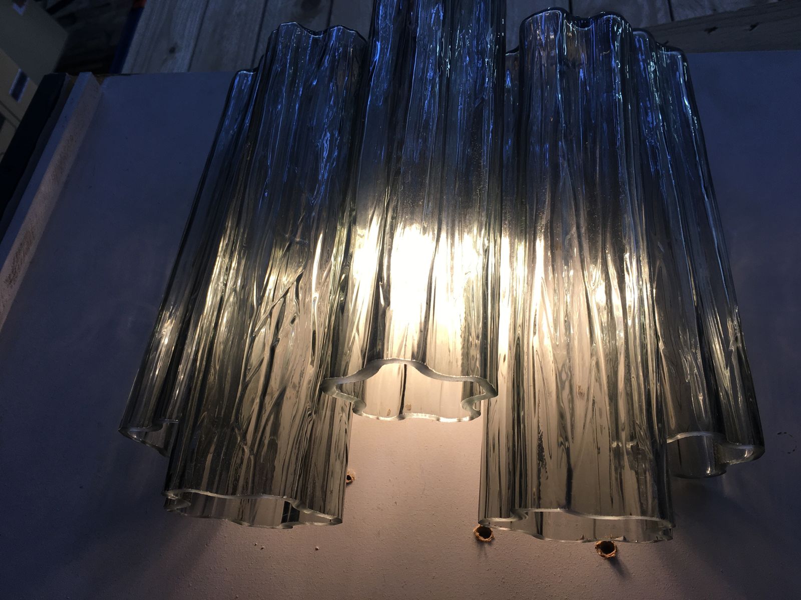 photo furniture A Pair Of 2 Murano Glass  Wall Sconces  Rare Gray Color  With A Kromo Metal Frame Mazzega Zuccheri Venini Barovier Style