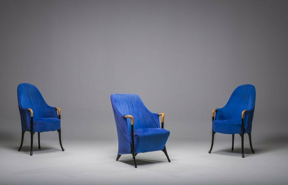 Italian Project Alcantara Armchairs By Umberto Asnago For Giorgetti/Progetti, 1980s, Set Of 3 photo for sale