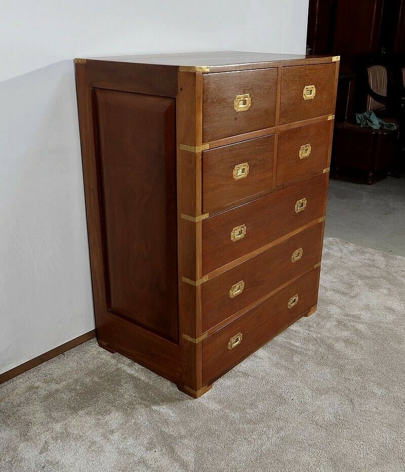 Navy Chest Of Drawers In Solid Teak, India   Xxth photo Furniture
