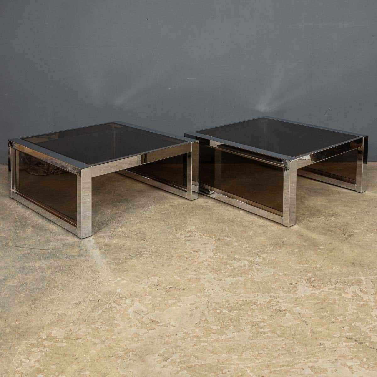 20th Century Pair Of Chrome & Glass Side Tables, C.1970 photo furniture